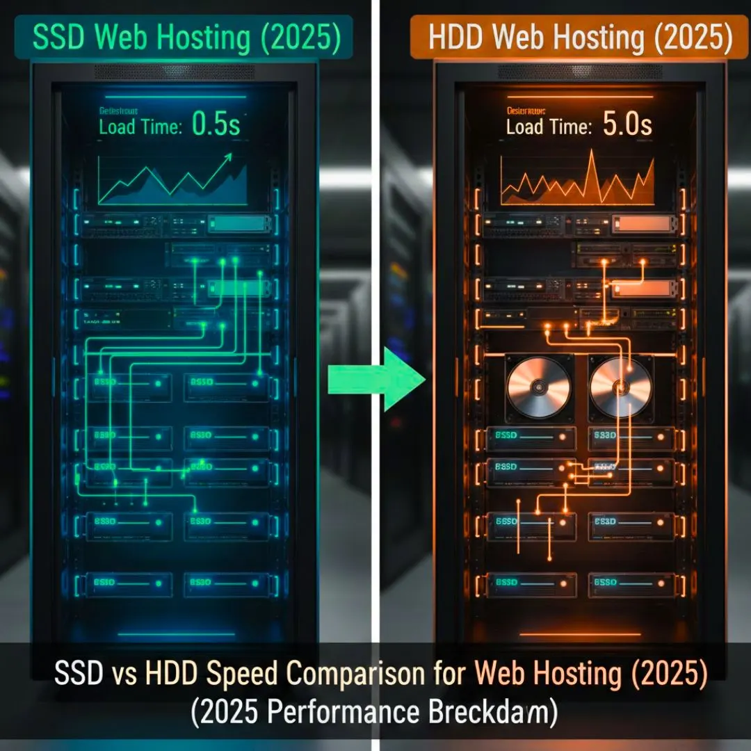 SSD vs HDD speed comparison for web hosting in 2025
